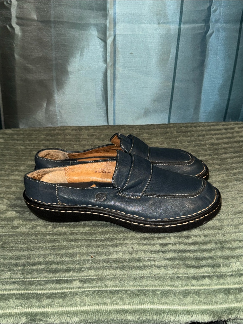 Born Navy Leather Women's Penny Loafers